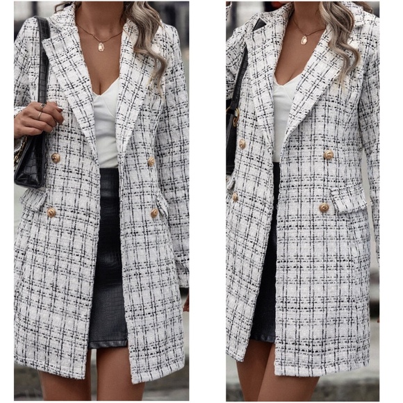 Classic Plaid Print Double Button Jacket Coat - Picture 4 of 10